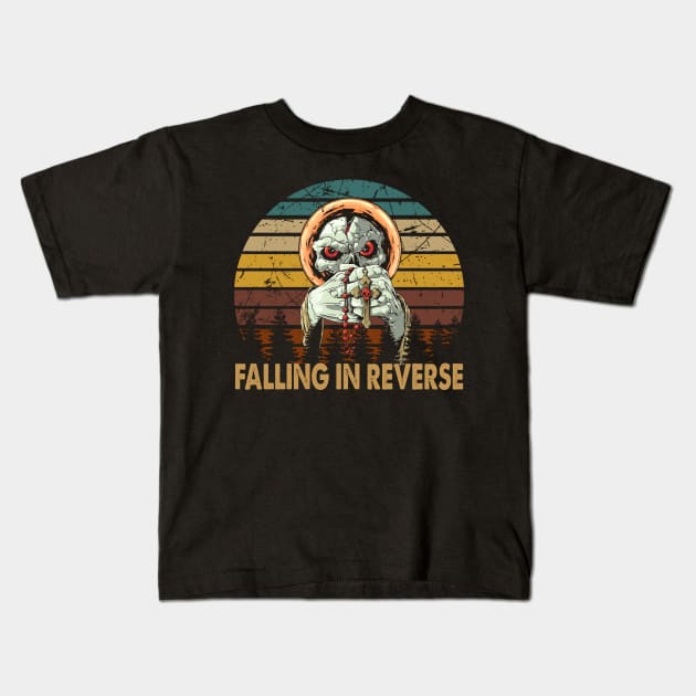 skull retro vintage falling in reverse tour text white black shirt gift fans logo text Kids T-Shirt by LolitaGad